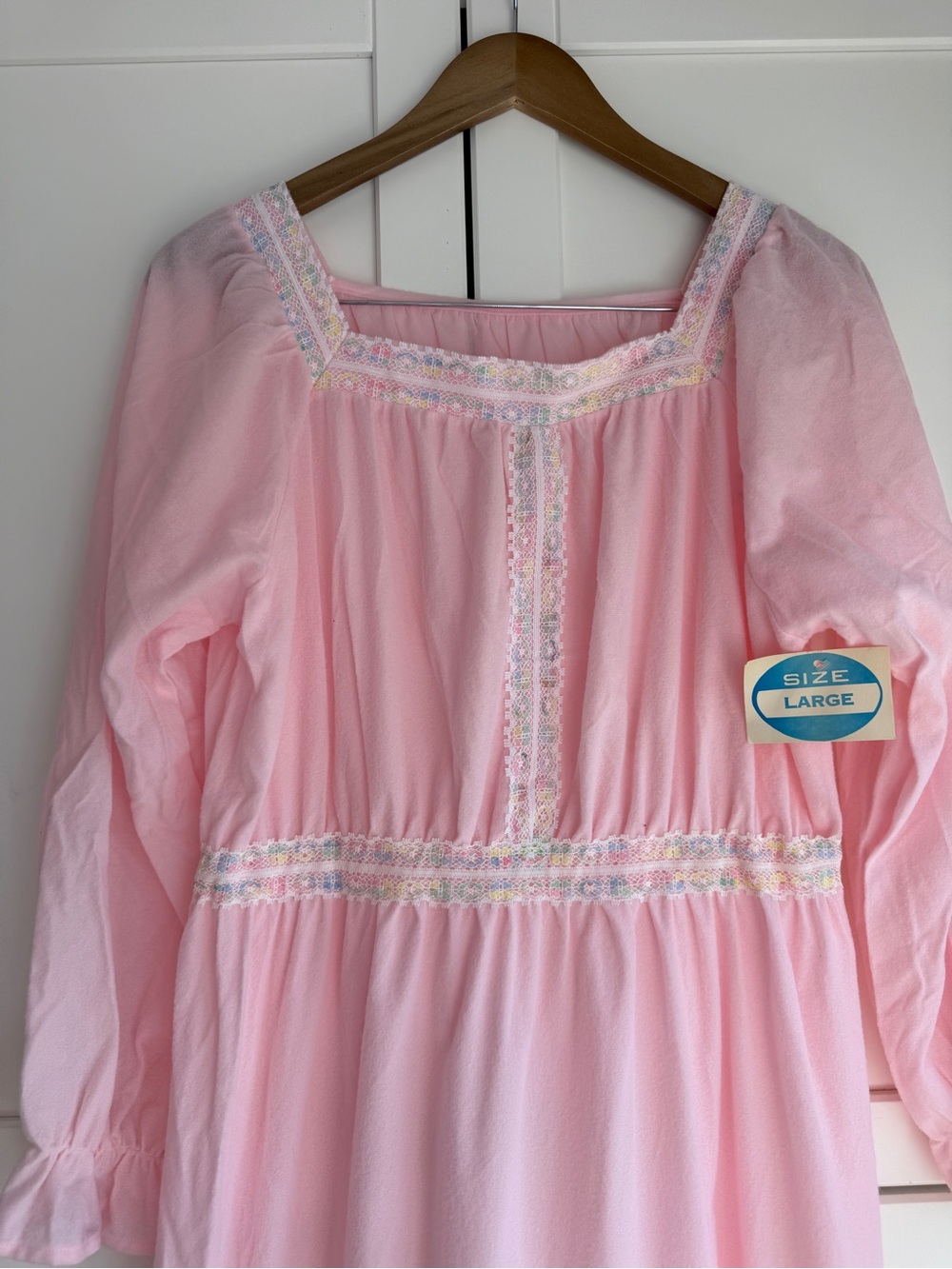 Vintage Cottagecore Prairie Maxi Nightgown Dress Floral Lace Trim Size L